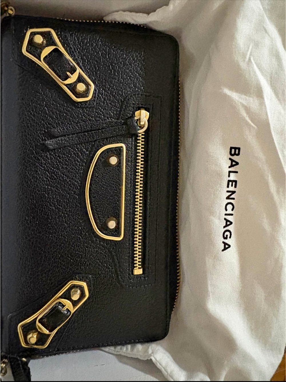 Balenciaga Black Leather Crossbody Wallet with Gold Hardware, 💯 Authentic - Picture 8 of 8